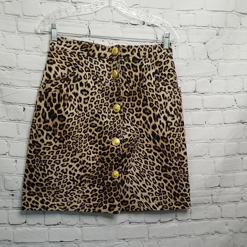 Karen Kane Animal Print Skirt Gold Button Front Size 4